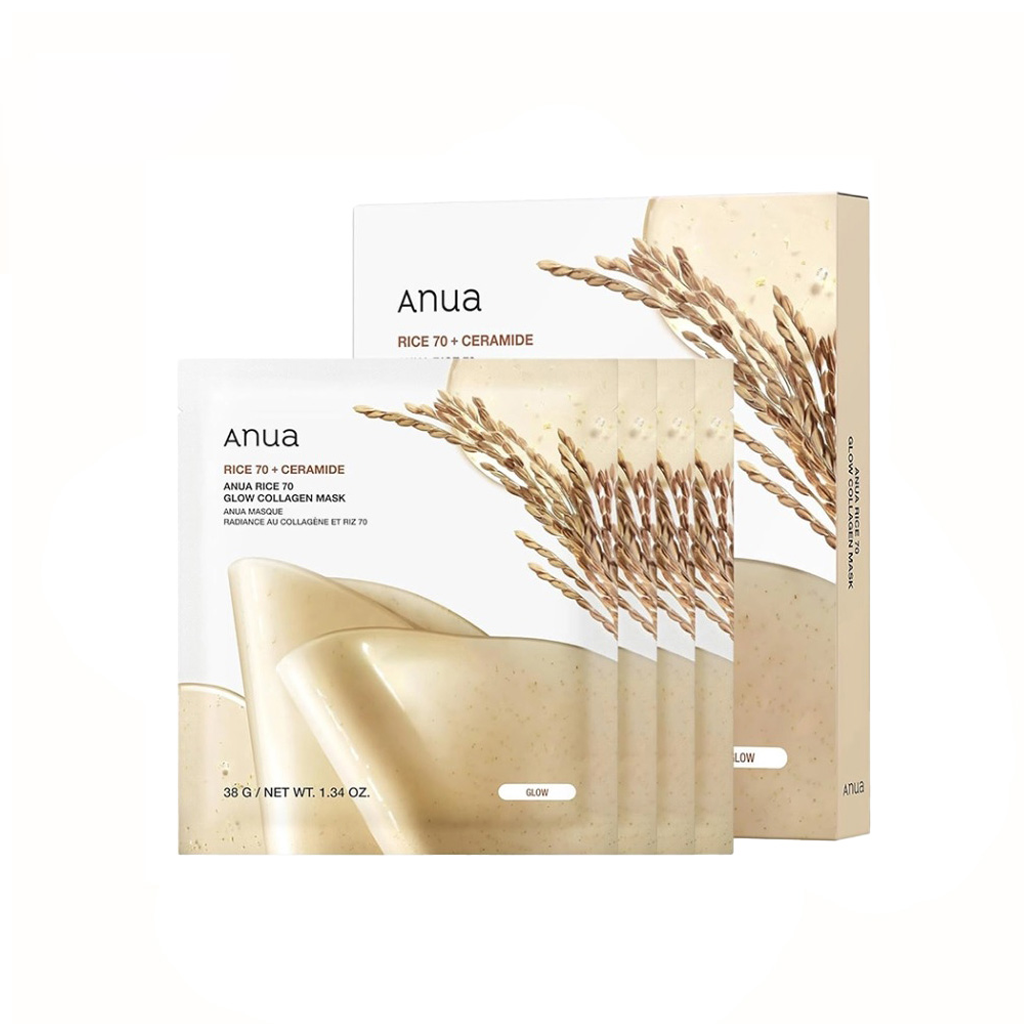 Anua Rice 70+ Ceramide Glow Collagen Mask 4 pcs