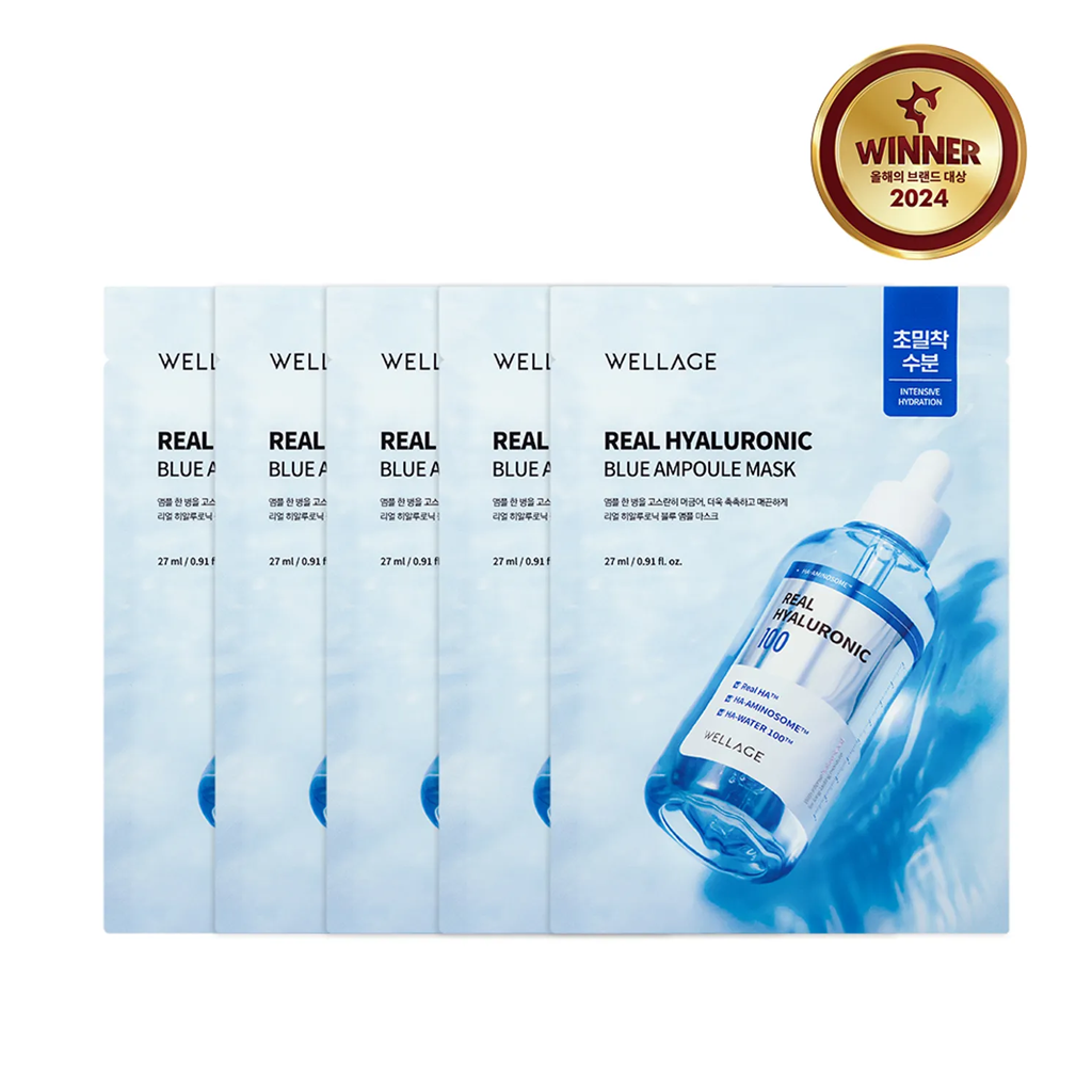 WELLAGE Real Hyaluronic Blue Ampoule Mask 5 Sheets