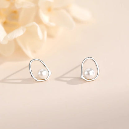 Geometric Circular Gold/Silver Pearl Earrings