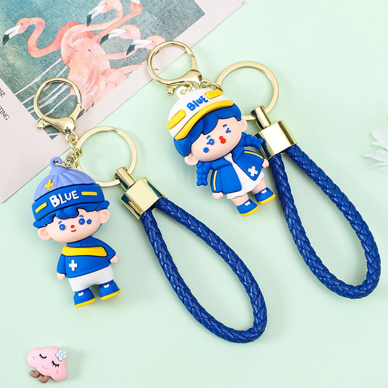 Klein Blue Creative Cartoon Couple Keychain