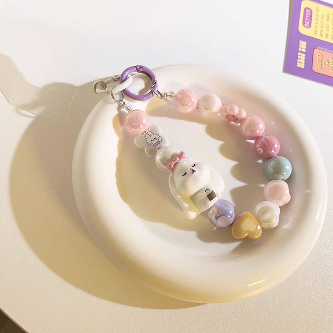 Cartoon Rabbit Colorful Bead Mobile Phone Chain Charm
