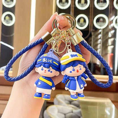 Klein Blue Creative Cartoon Couple Keychain