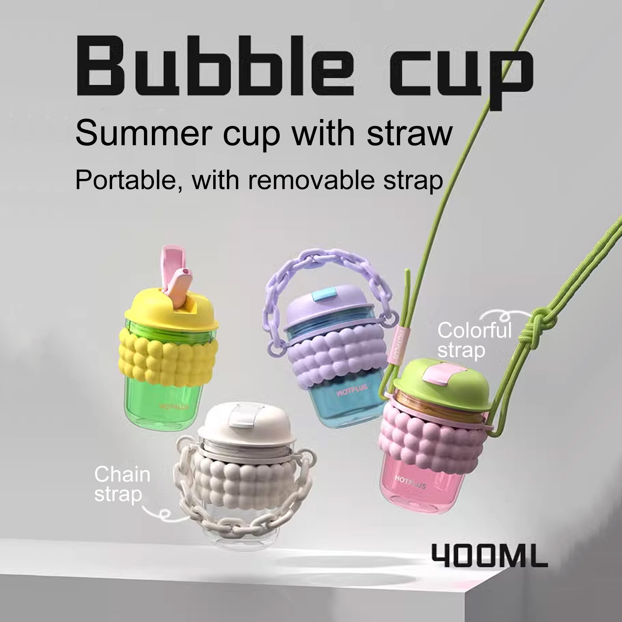 Hotplus Bubble Water bottle with Straw (with Strap) (Pink Green) 400ml