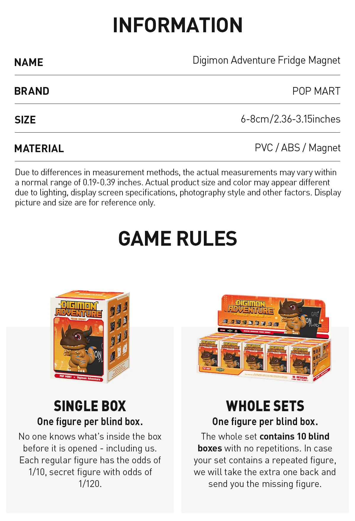 POP MART Digimon Adventure Fridge Magnet Series Figures Blind box