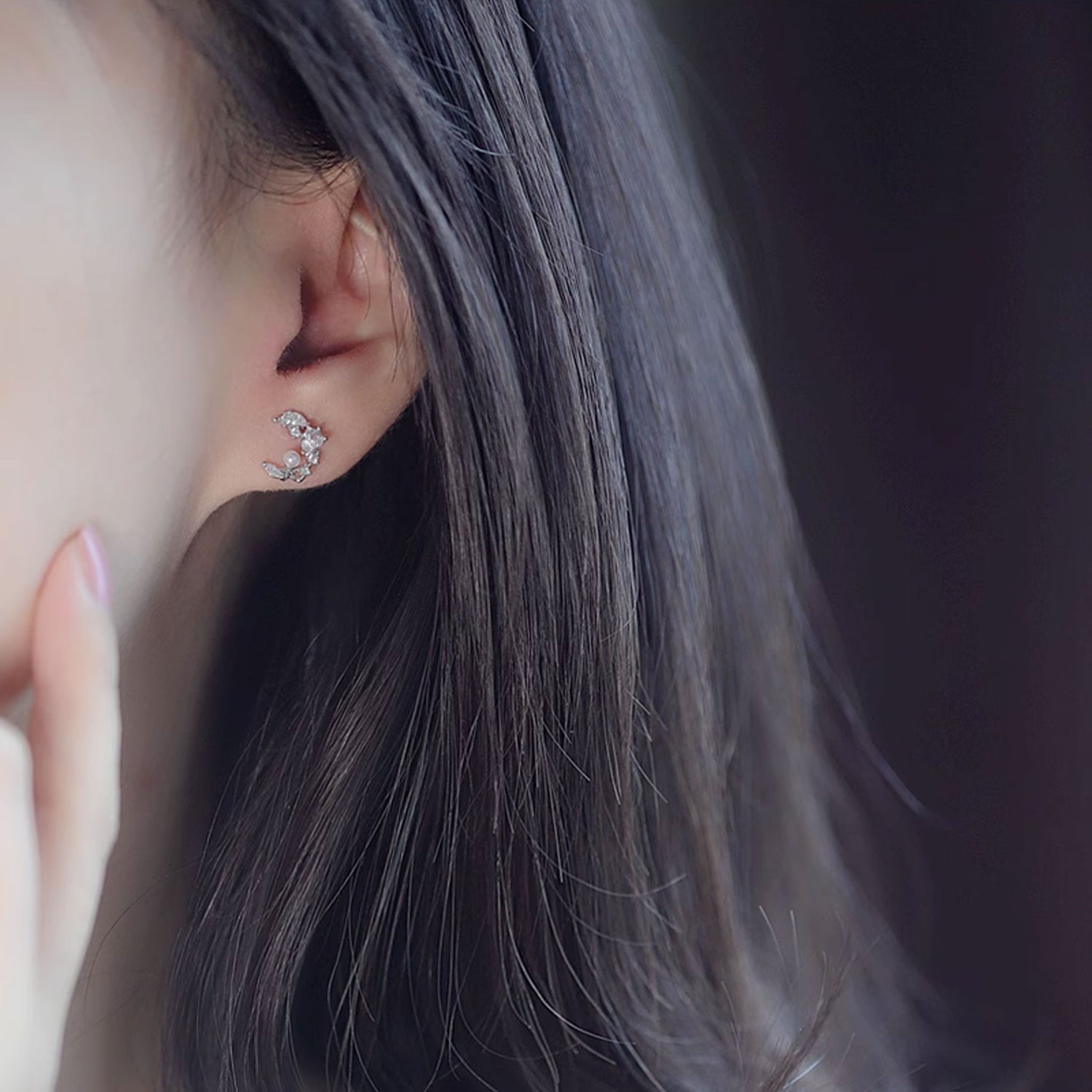 Cubic Zirconia Moon-shaped Stud Earrings 1pair