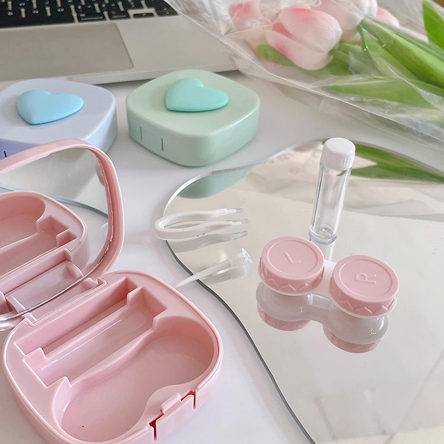 Sweetheart Macaron Color Square Cute And Portable Contact Lens Case