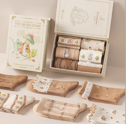 Caramella &amp; Peter Rabbit The Socks Story Box Brown Color 6 pairs