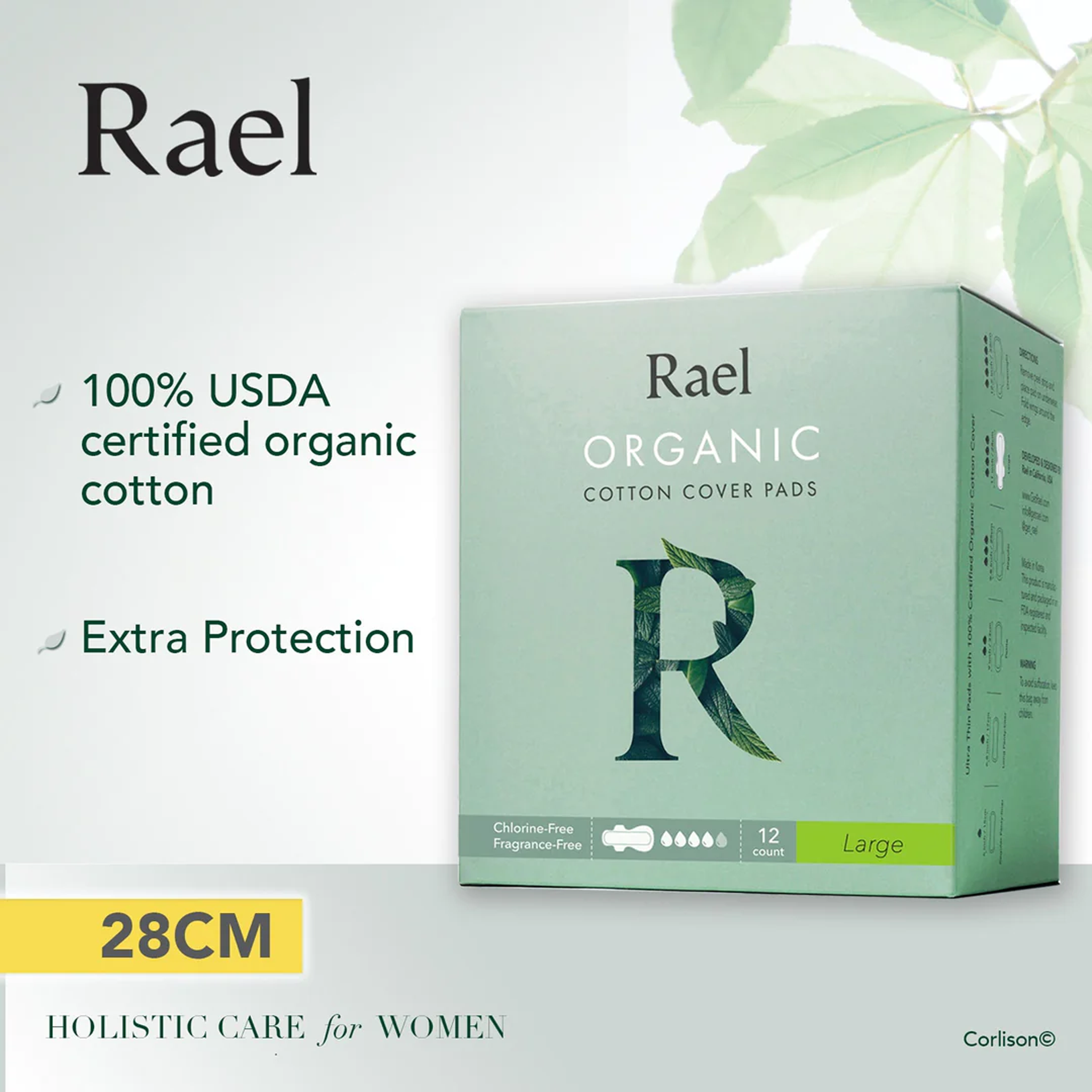 Rael Organic Cotton Sanitary pad Large 28cm 12pcs