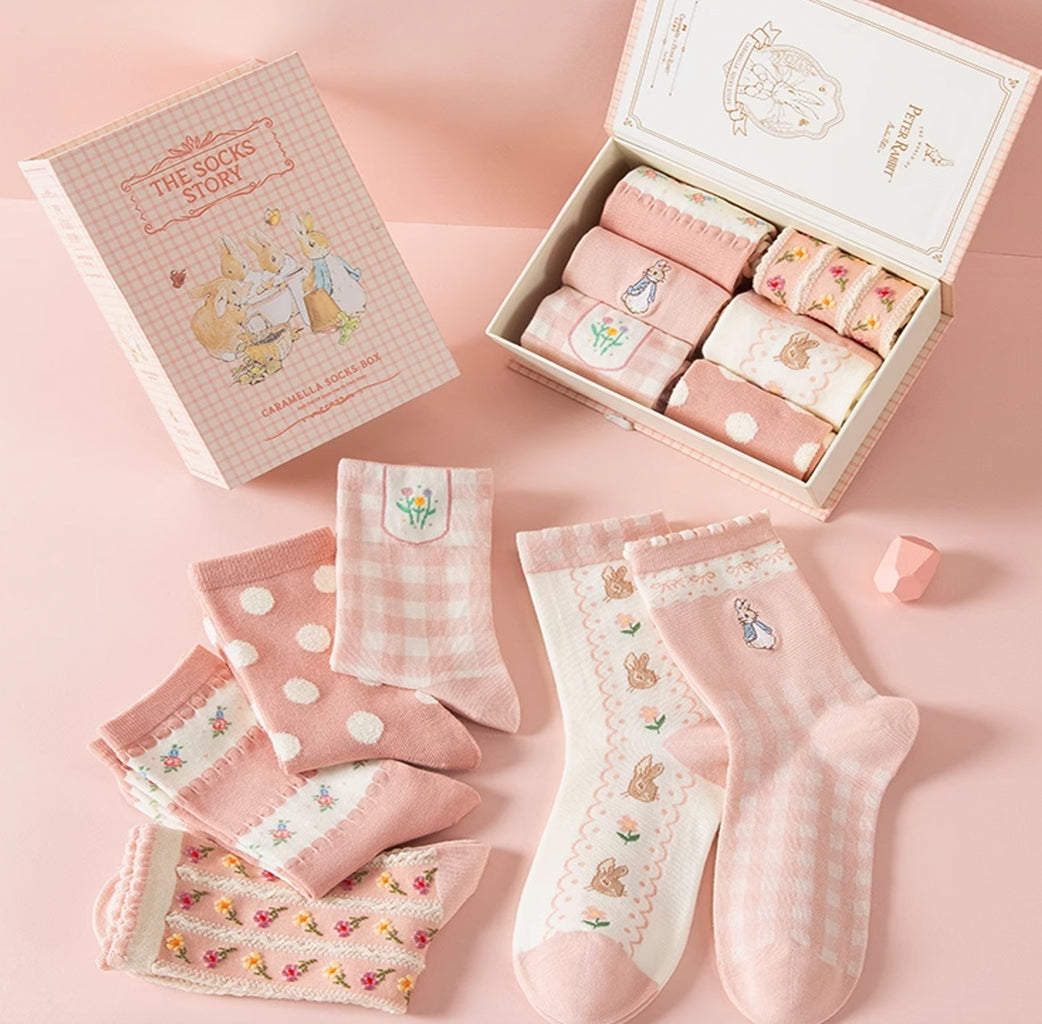 Caramella &amp; Peter Rabbit The Socks Story Box Pink Color 6 pairs