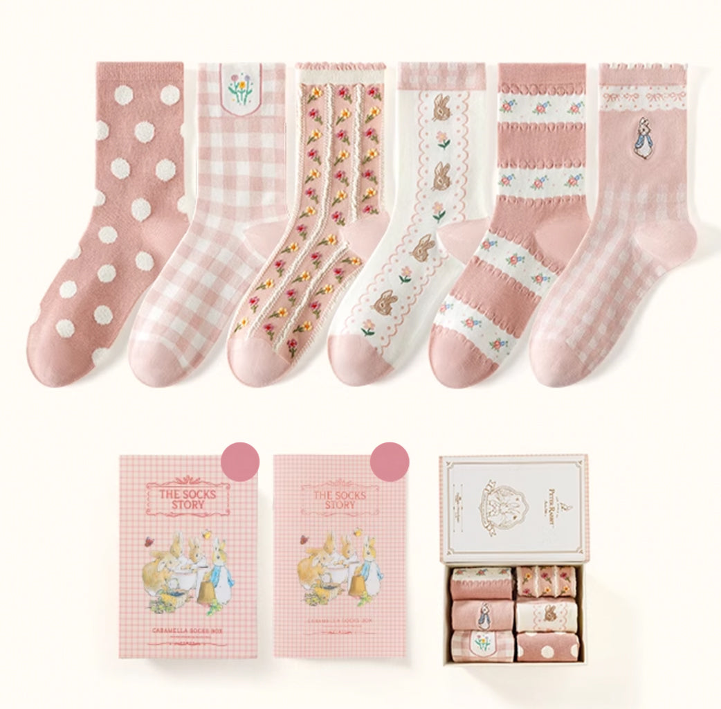 Caramella &amp; Peter Rabbit The Socks Story Box Pink Color 6 pairs