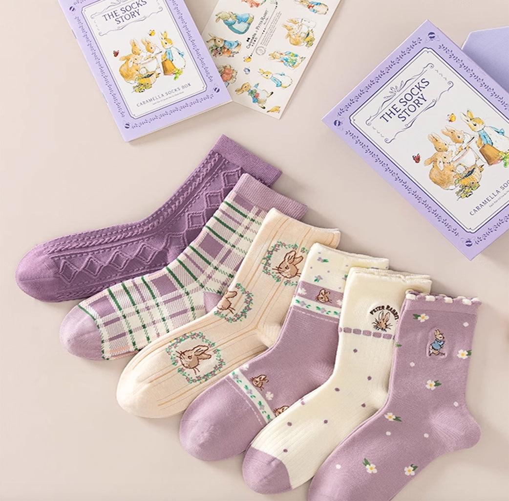 Caramella &amp; Peter Rabbit The Socks Story Box Purple Color 6 pairs