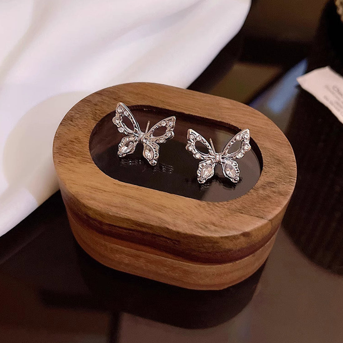 Cubic Zirconia Butterfly Stud Earrings 1pair