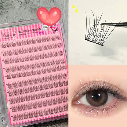  These glue-free, pre-glued lashes offer a unique &quot;fish tail&quot; design that provides added volume and a striking, winged-out effect, perfect for creating a captivating eye look. 