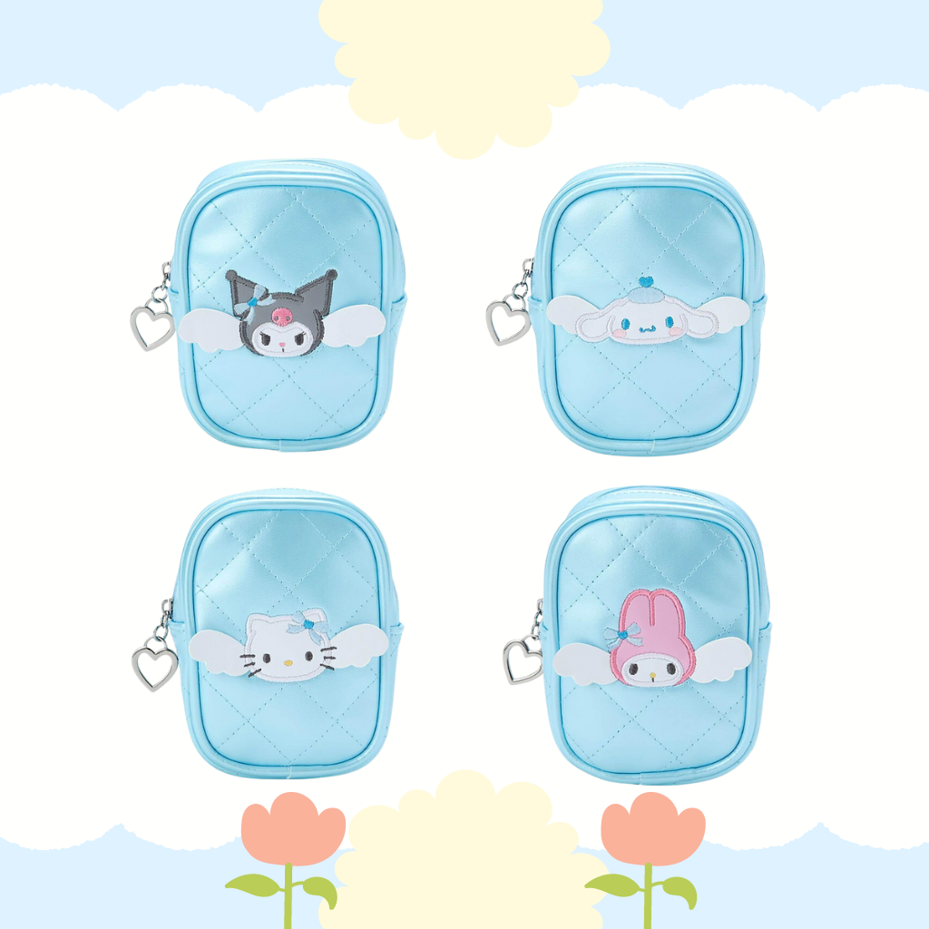 It is a cute and compact accessory featuring beloved Sanrio characters in an angelic theme.