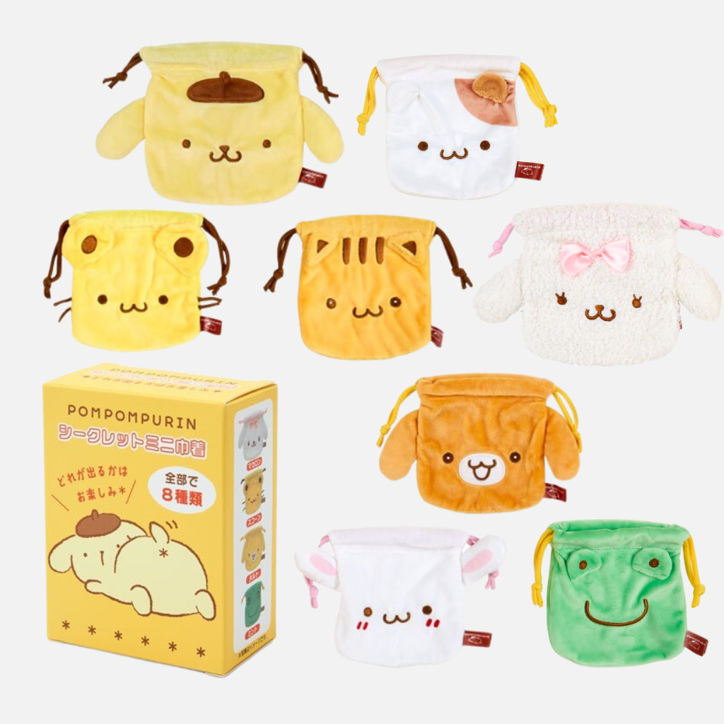 It is a fun and collectible item for fans of Sanrio and Pompompurin.The drawstring bag features a plush Pompompurin design, resembling the beloved Sanrio character. 
