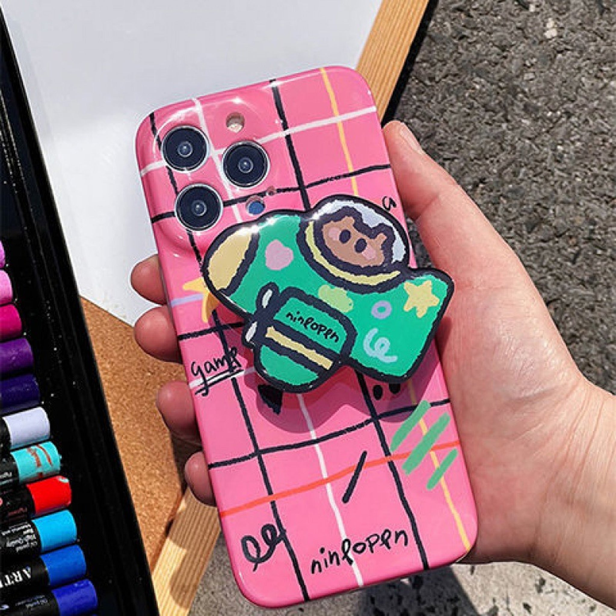 Cute Cartoon Phone Case with Pop Socket